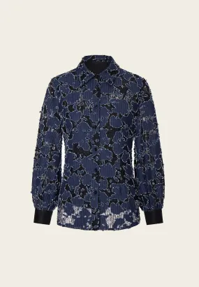 Reconstructed Denim Lace-detailing Shirt