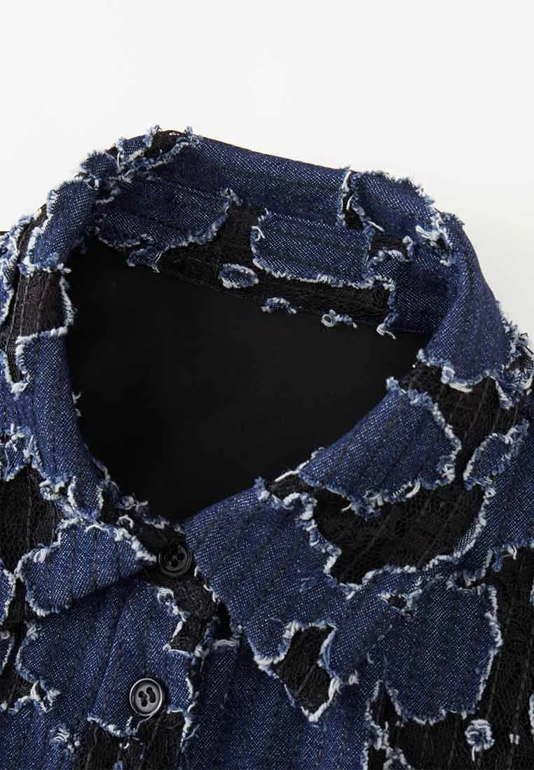 Reconstructed Denim Lace-detailing Shirt