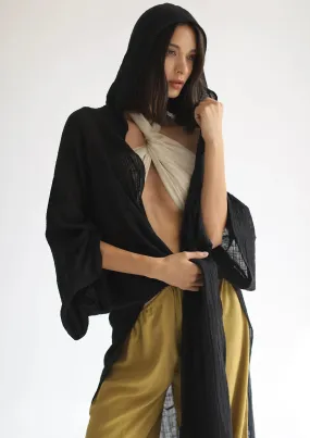 RHEA HOODED CAPE - BLACK