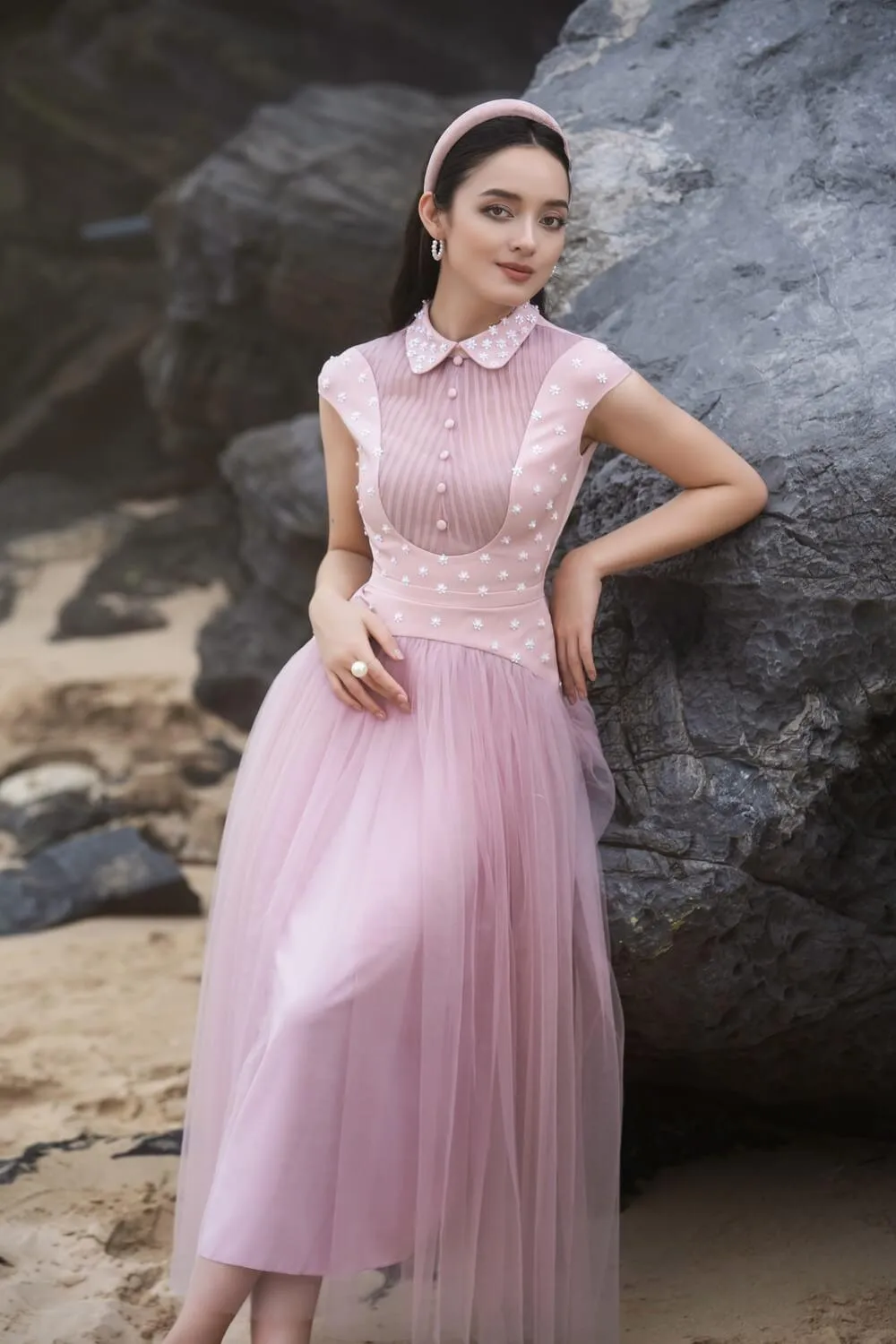 Robaire Gathered Collared Neck Taffeta Midi Dress