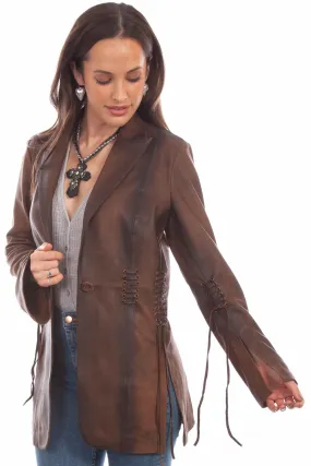 Scully Womens Stylish Blazer Vintage Brown Leather Leather Jacket