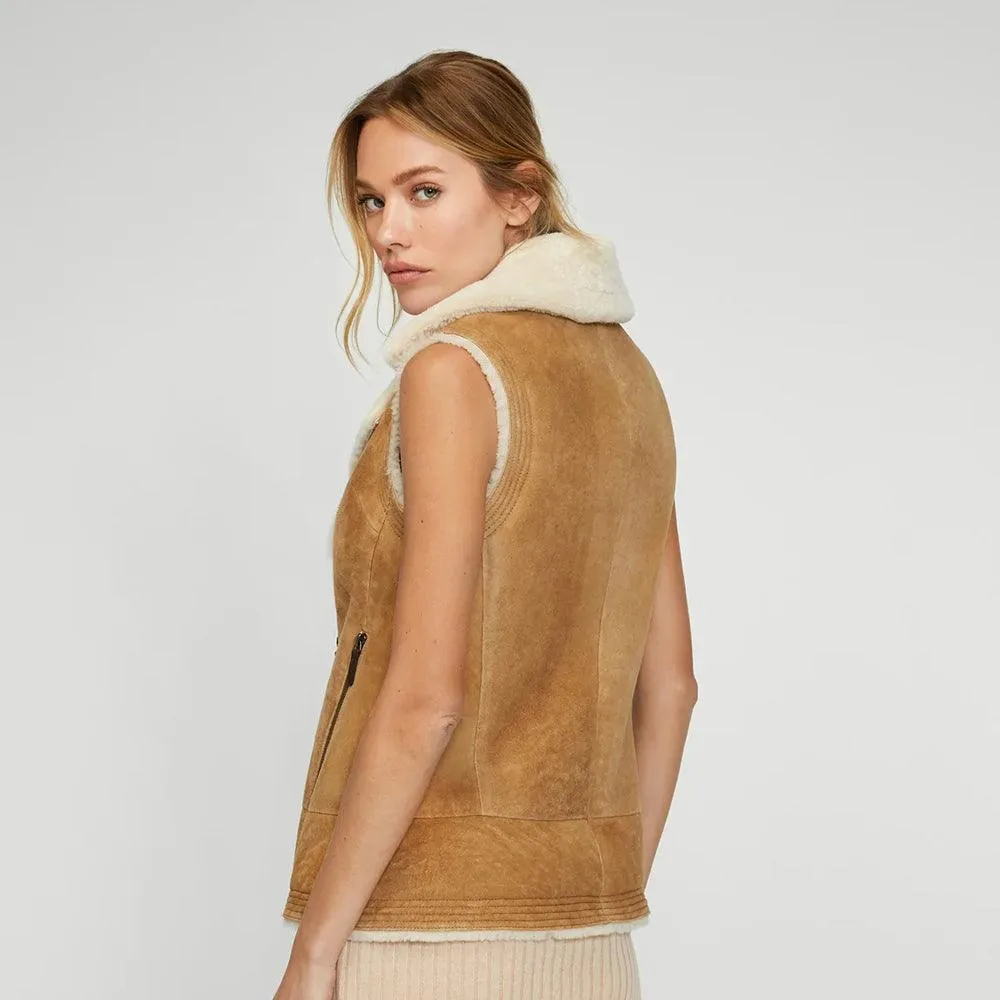 Sheepskin Shearling Leather Vest Womens