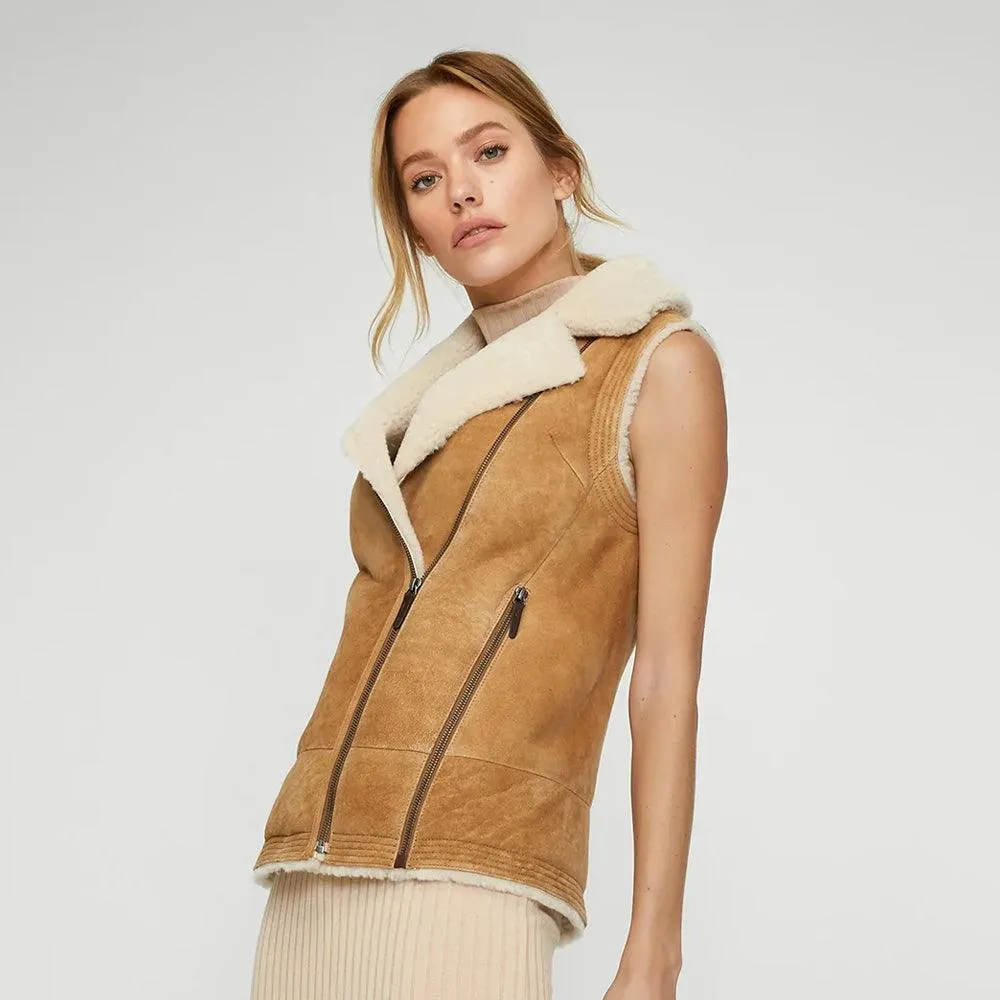 Sheepskin Shearling Leather Vest Womens