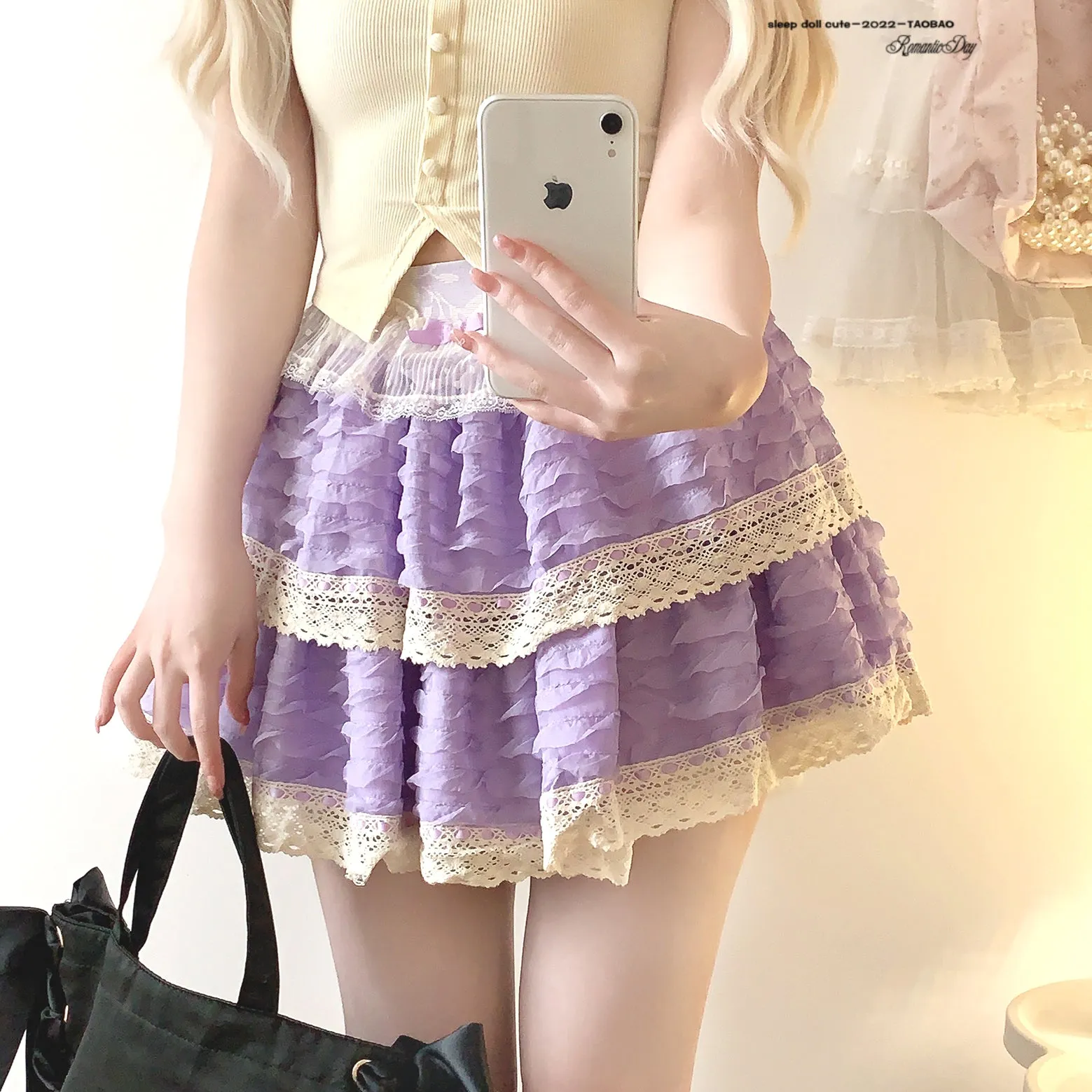 sleepingdoll Cake Layered Lace Retro High Waist Skirt