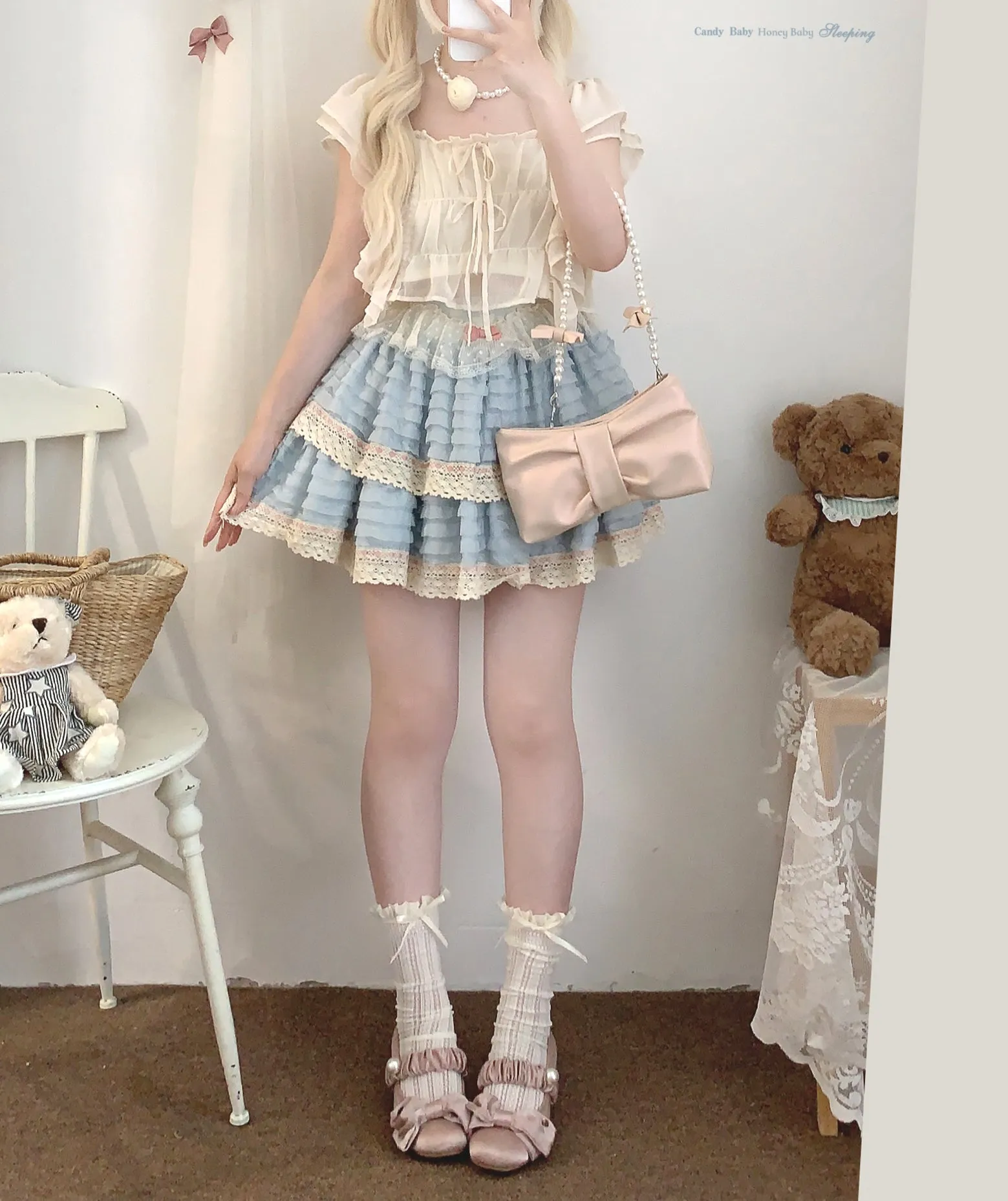 sleepingdoll Cake Layered Lace Retro High Waist Skirt