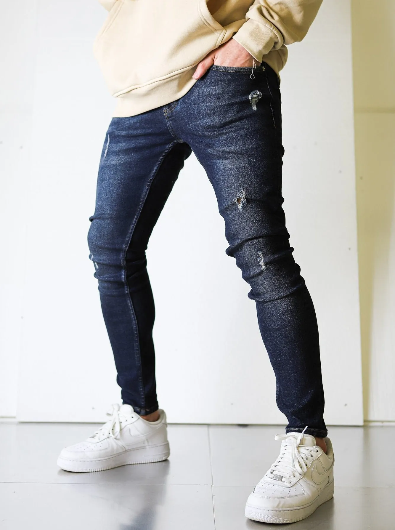 Slightly Ripped Dark Blue Vintage Denim