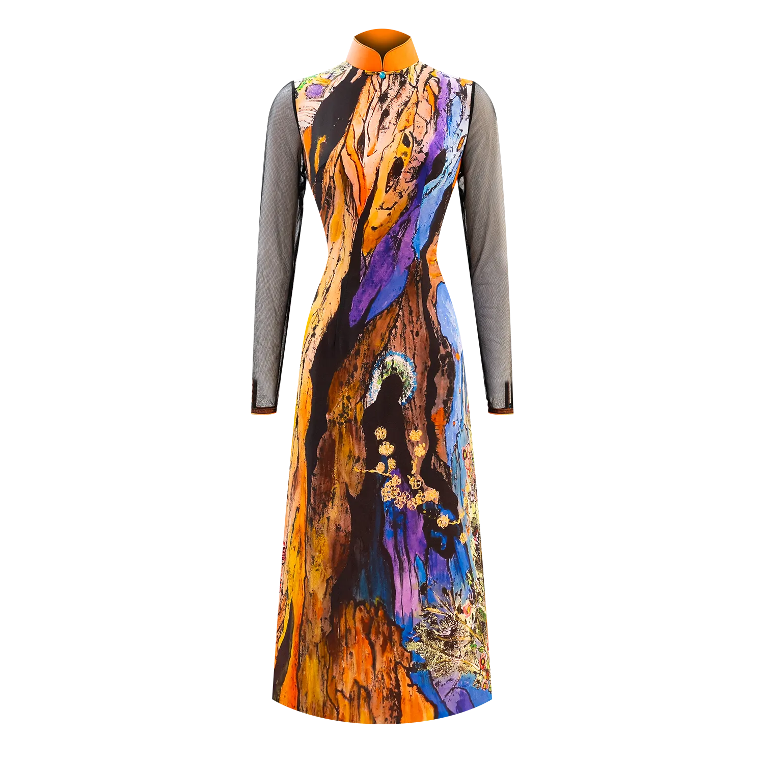 SPARKLE BY KAREN CHAN x HK Designer【RAINBOW TREE】100% Silk Cheongsam (Long Sleeve)