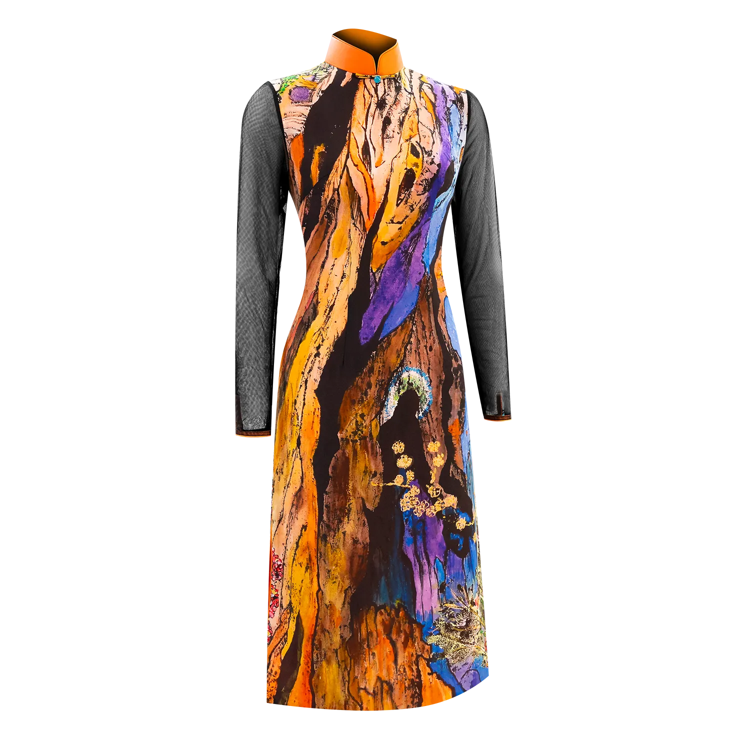 SPARKLE BY KAREN CHAN x HK Designer【RAINBOW TREE】100% Silk Cheongsam (Long Sleeve)