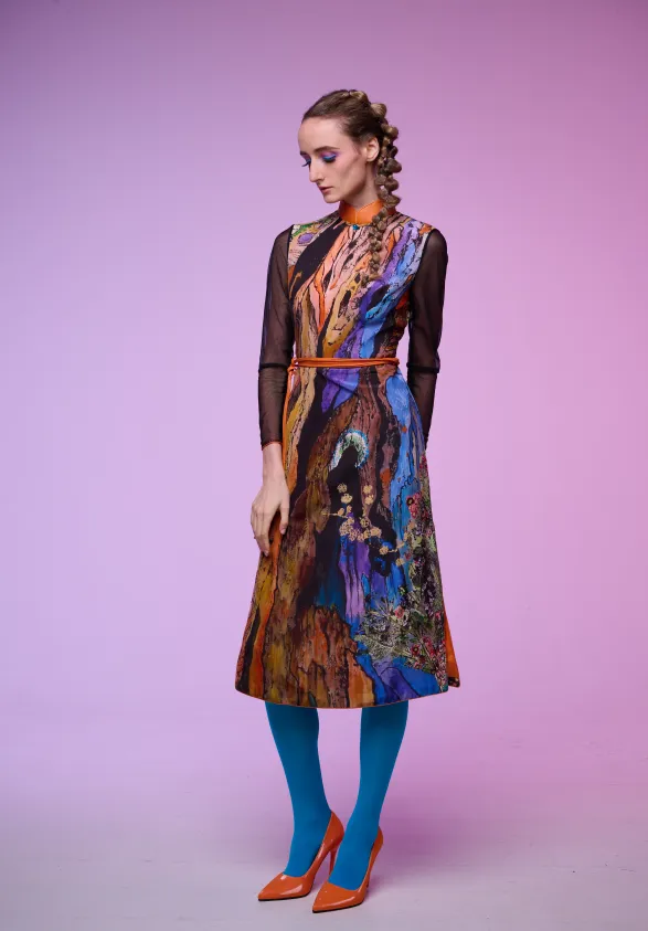 SPARKLE BY KAREN CHAN x HK Designer【RAINBOW TREE】100% Silk Cheongsam (Long Sleeve)