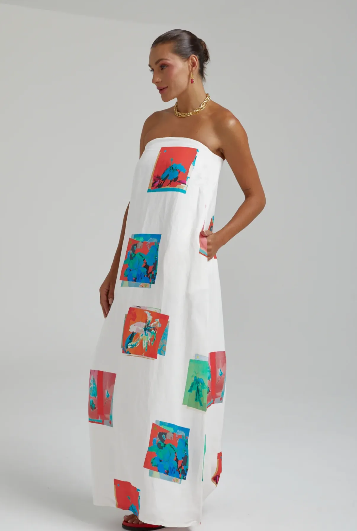 STRAPLESS MAXI DRESS - WHITE MONTAGE