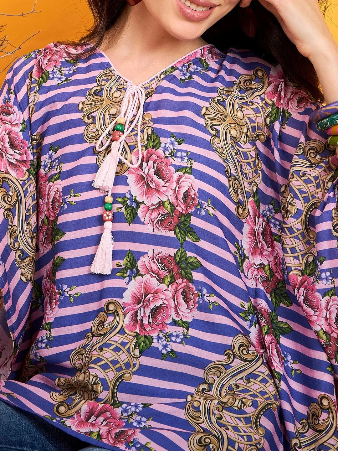 Striped Floral Kaftan Top