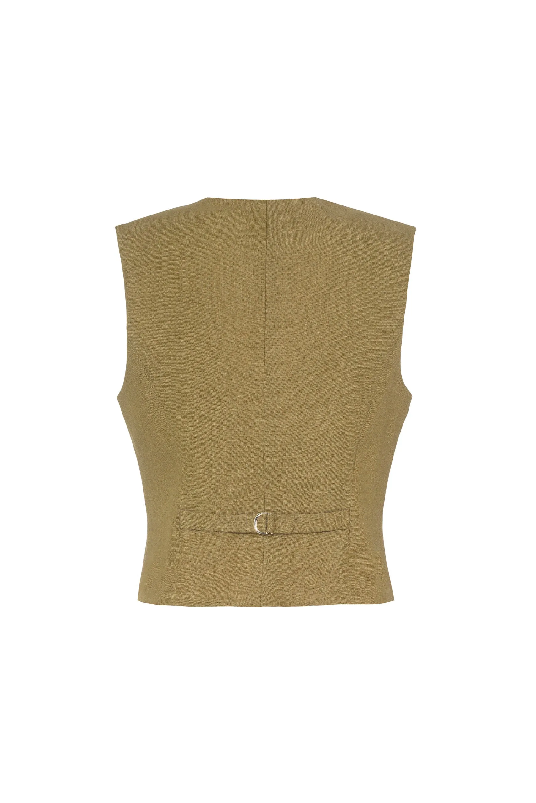 Tailored Waistcoat in Khaki Linen by Anna James