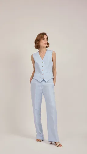 Tailored Waistcoat in Sky Blue Linen by Anna James