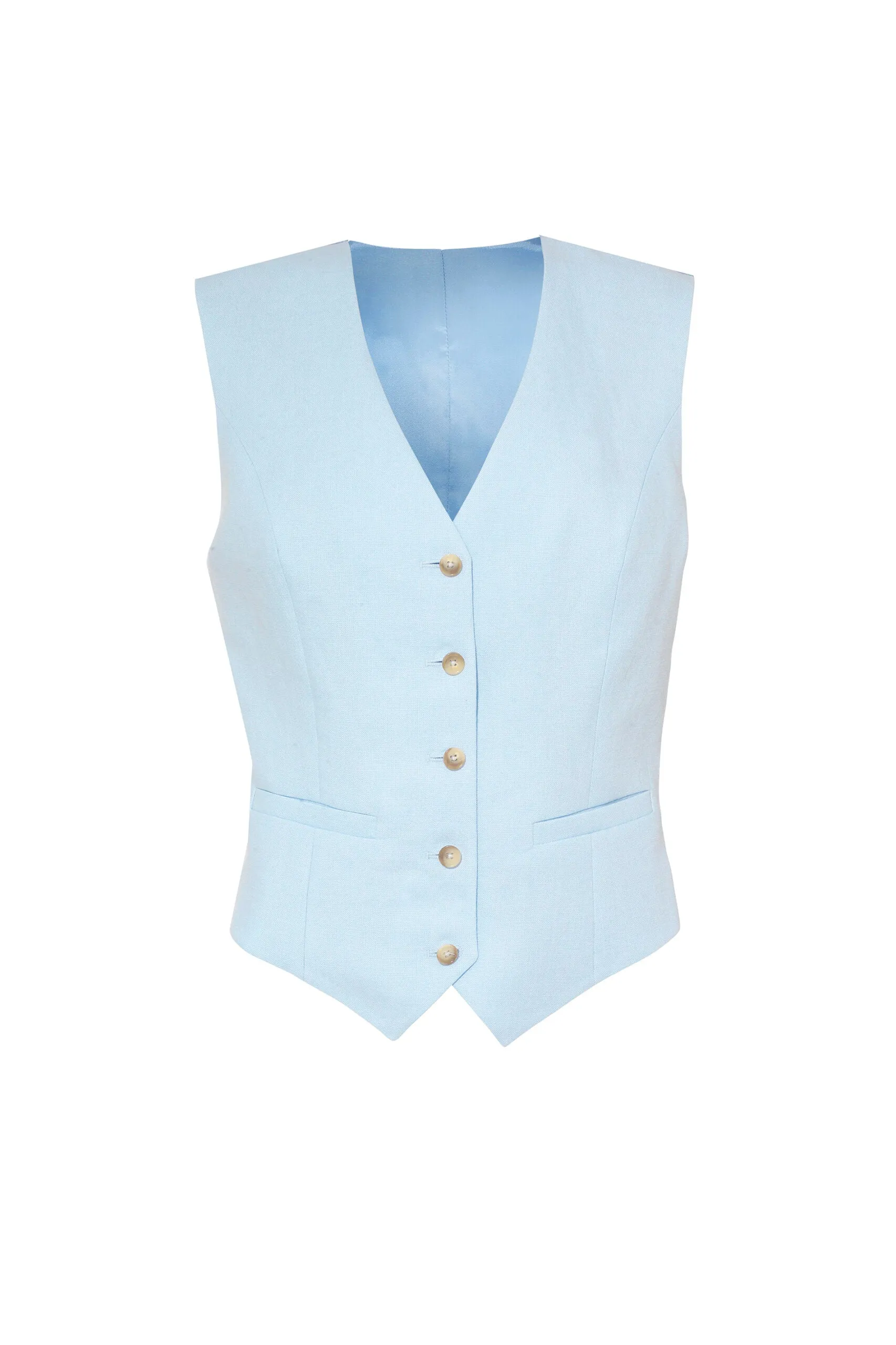 Tailored Waistcoat in Sky Blue Linen by Anna James