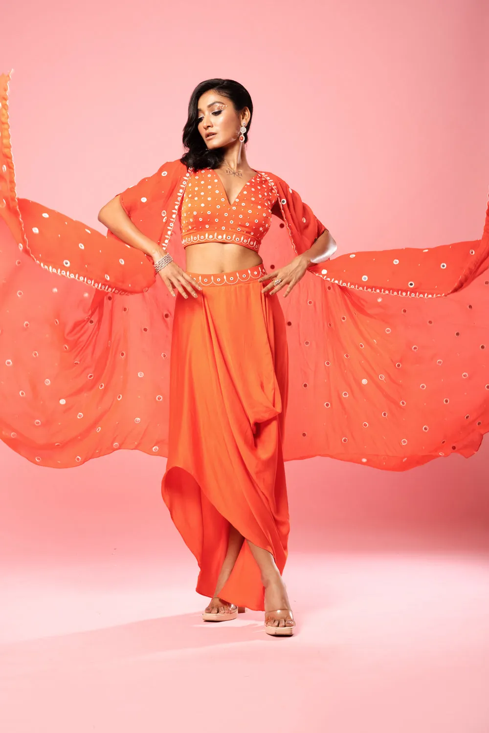 Tangerine Orange Dhoti Set