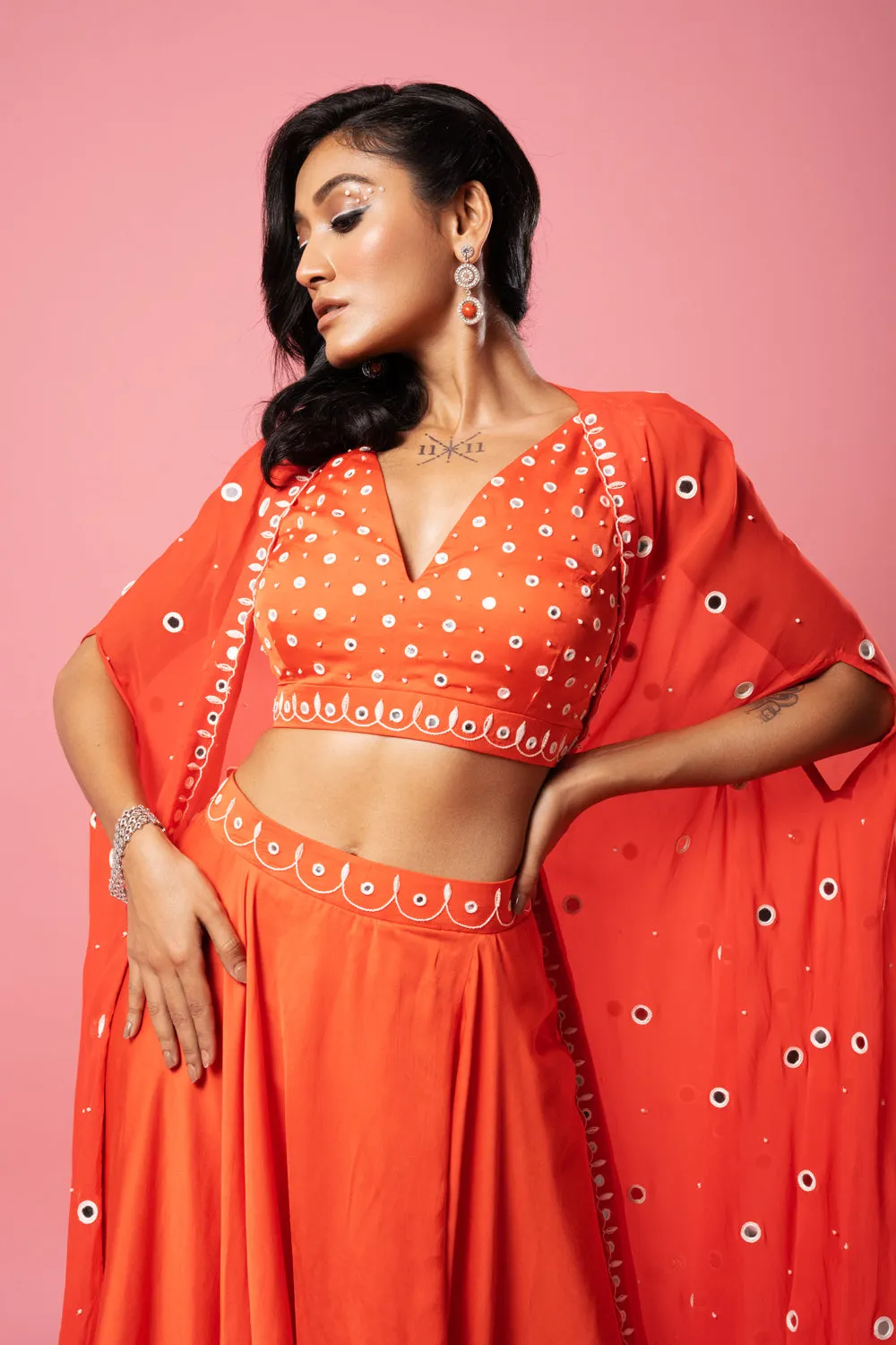 Tangerine Orange Dhoti Set