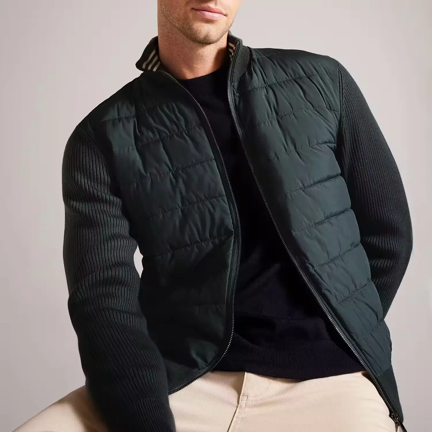 Ted Baker Oberan Long Sleeve Quilted Funnel Neck Jacket | Mid Green