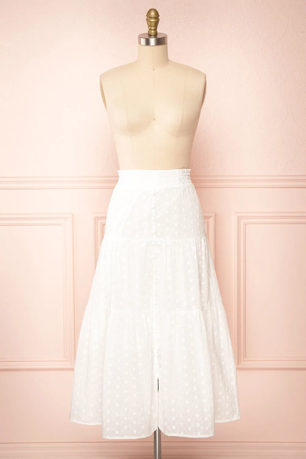 Teresinha | White Embroidered Midi Skirt