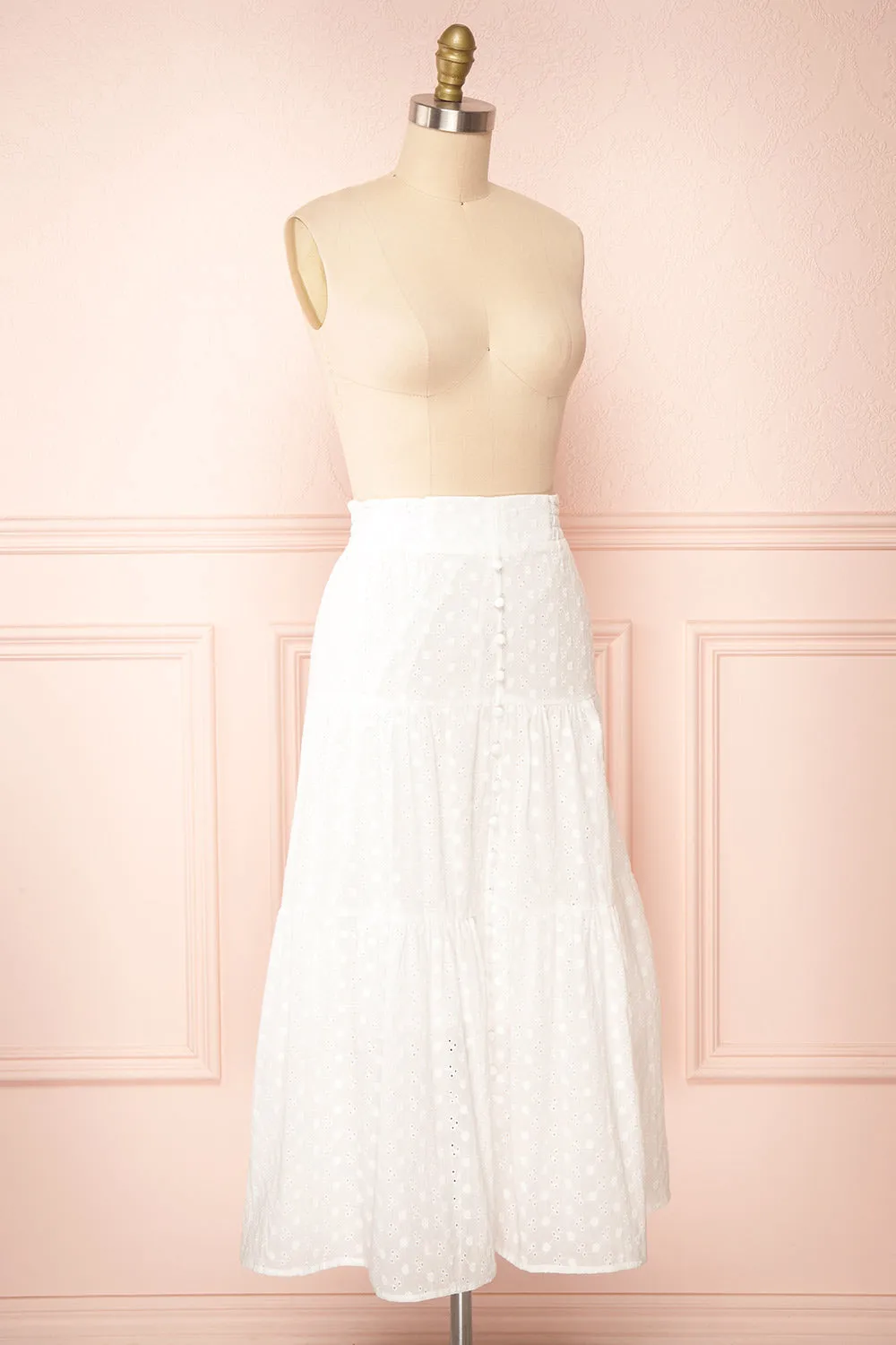 Teresinha | White Embroidered Midi Skirt