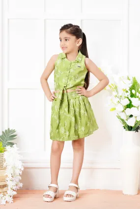 Tiny Baby Pista Green Colored Skirt Set