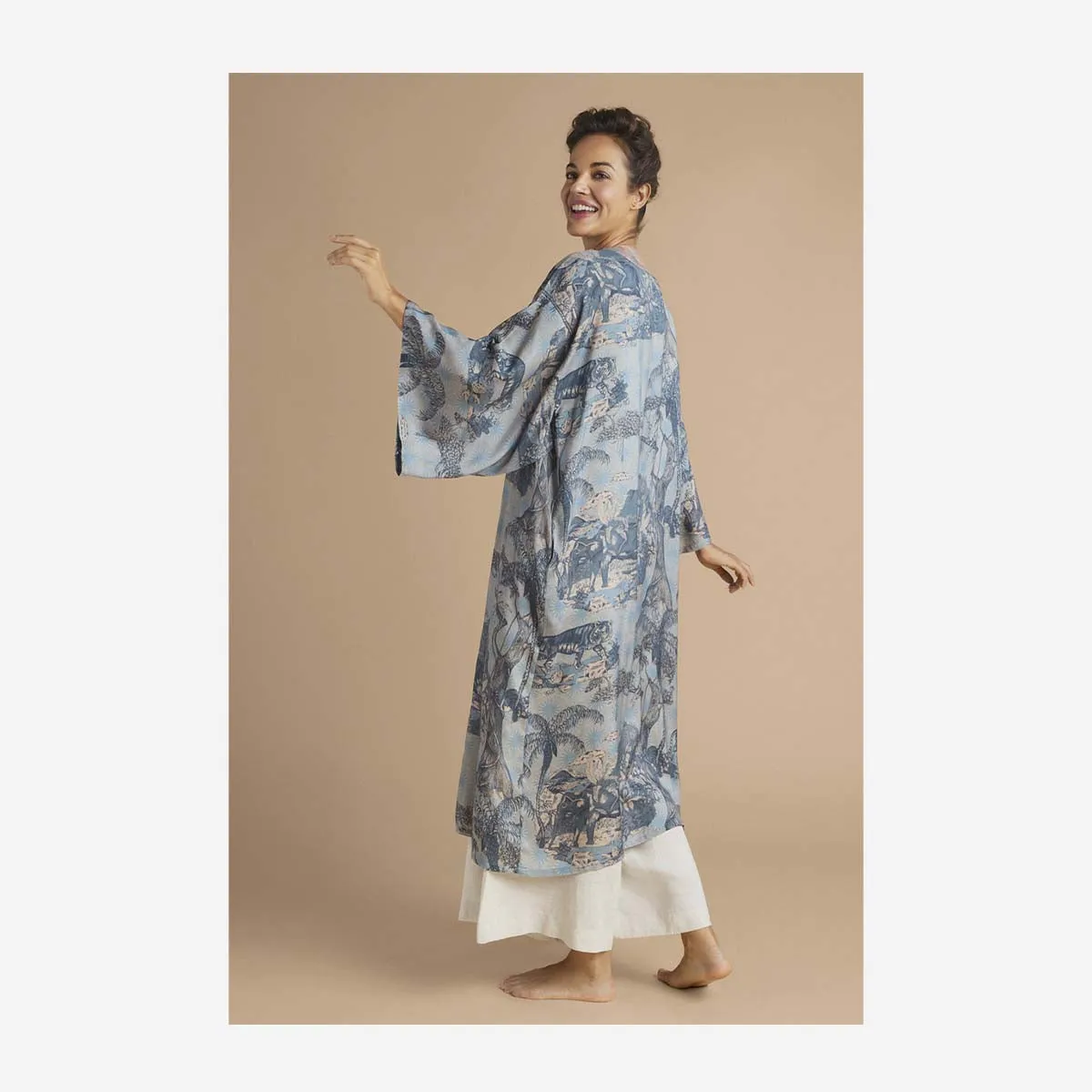 TROPICAL TOILE KIMONO GOWN - DENIM & PETAL