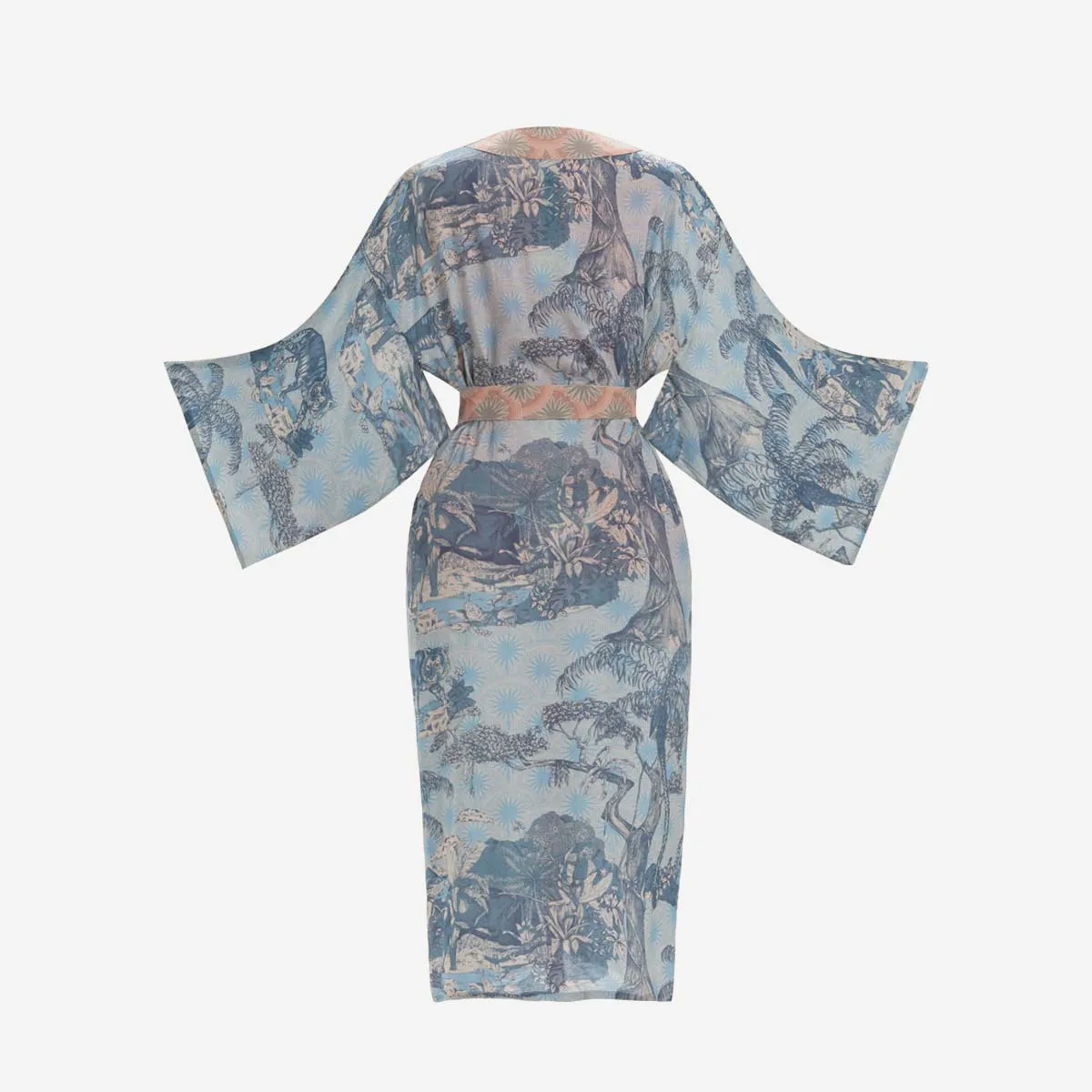 TROPICAL TOILE KIMONO GOWN - DENIM & PETAL