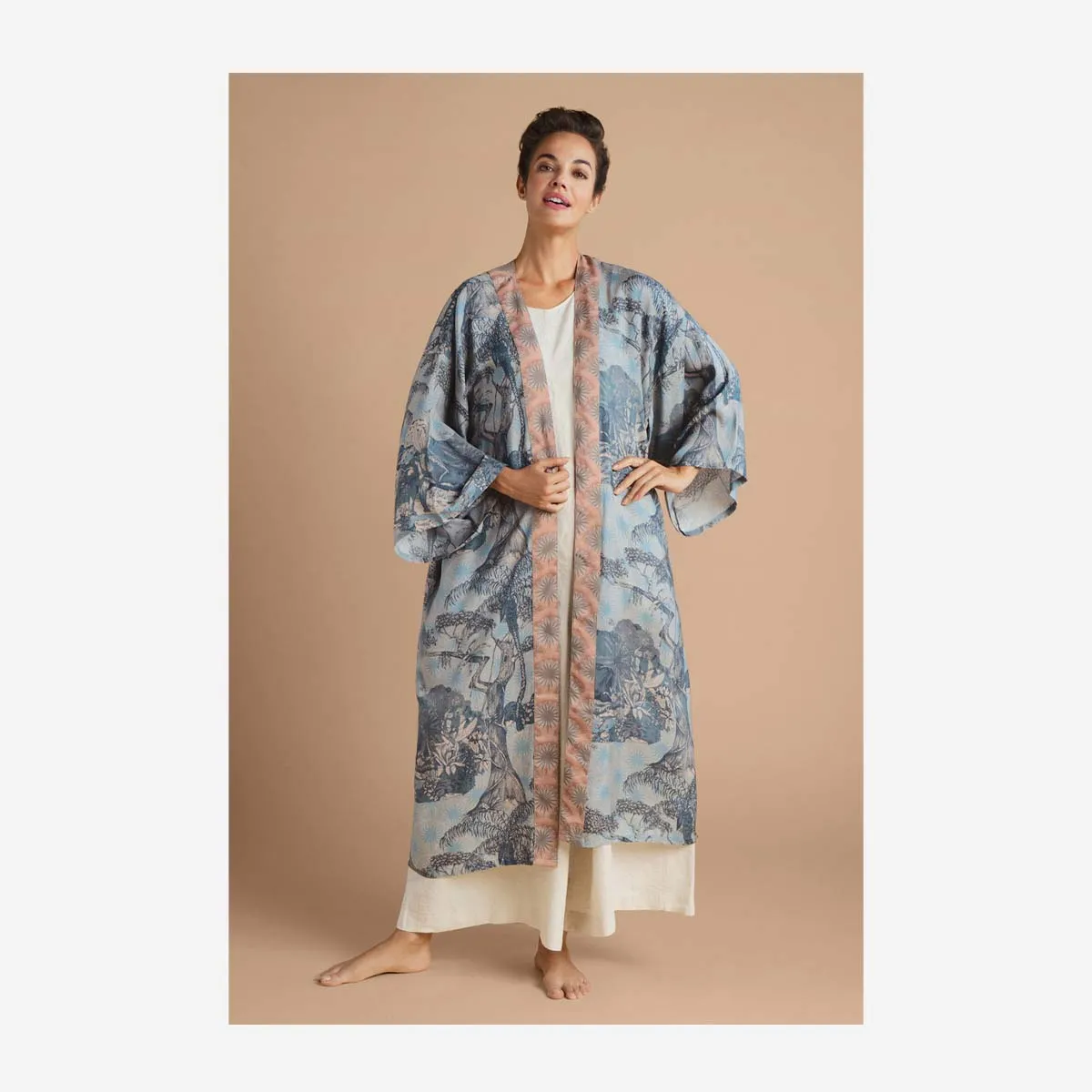 TROPICAL TOILE KIMONO GOWN - DENIM & PETAL