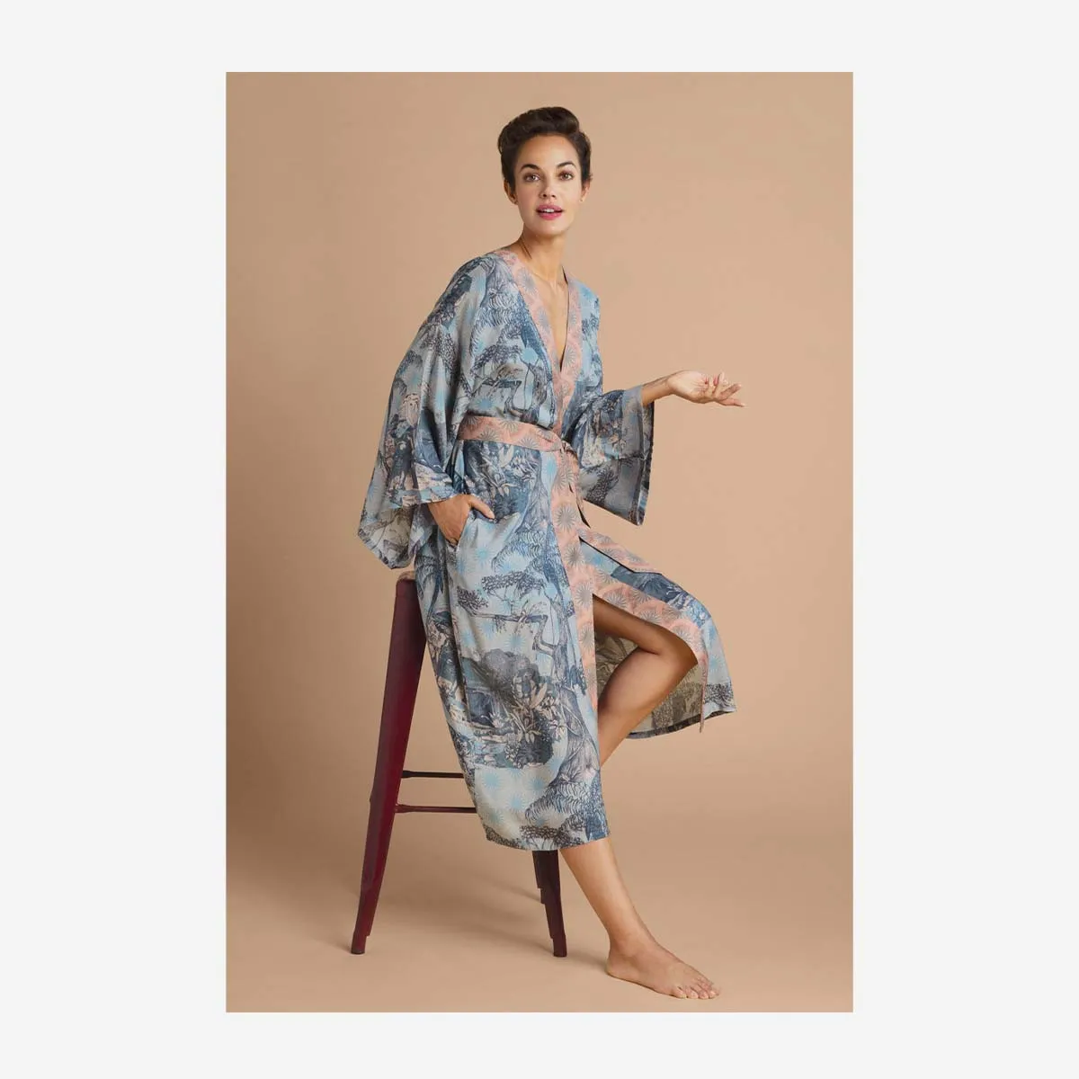 TROPICAL TOILE KIMONO GOWN - DENIM & PETAL