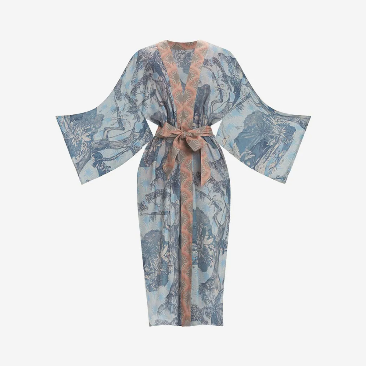 TROPICAL TOILE KIMONO GOWN - DENIM & PETAL