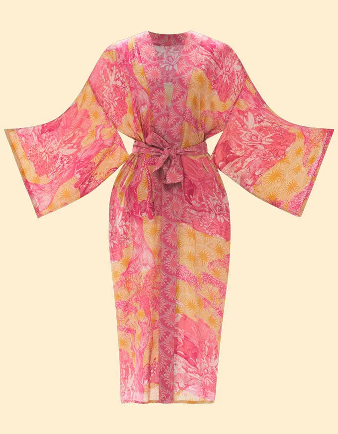 Tropical Toile Kimono Pineapple & Raspberry