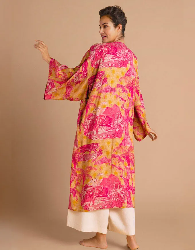 Tropical Toile Kimono Pineapple & Raspberry