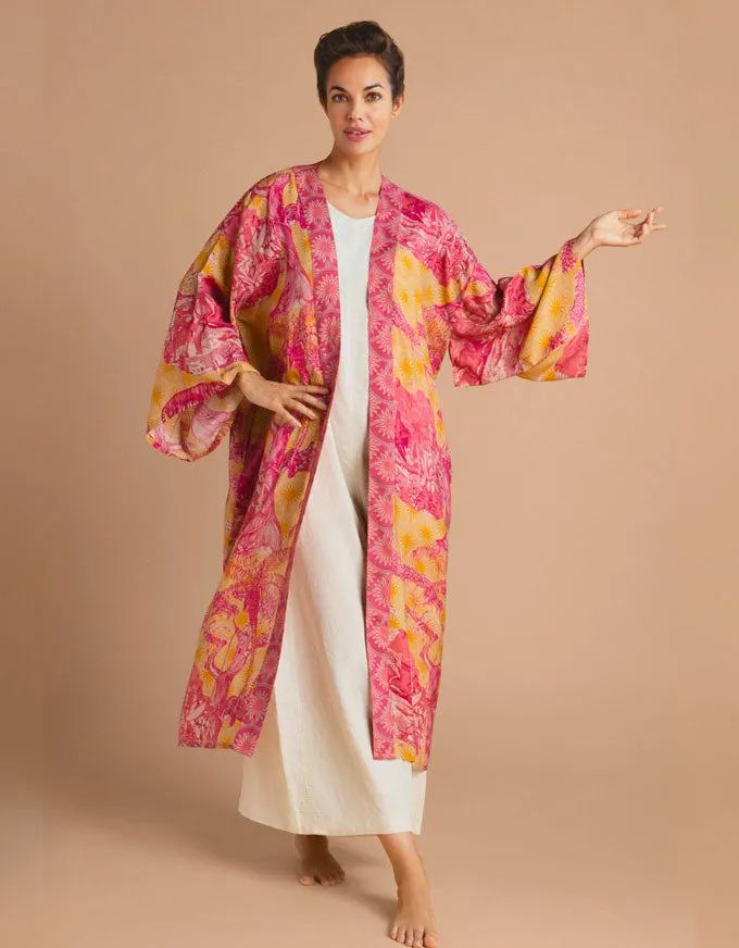 Tropical Toile Kimono Pineapple & Raspberry