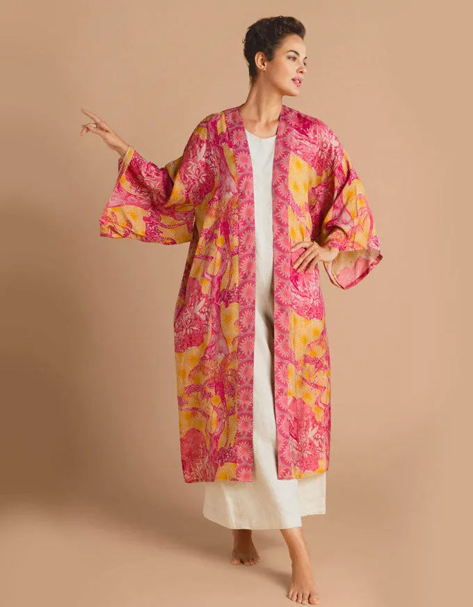 Tropical Toile Kimono Pineapple & Raspberry