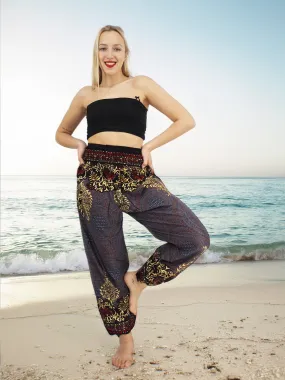 Unisex Harem Yoga Hippie Boho Pants Blue Gold And Red Print M