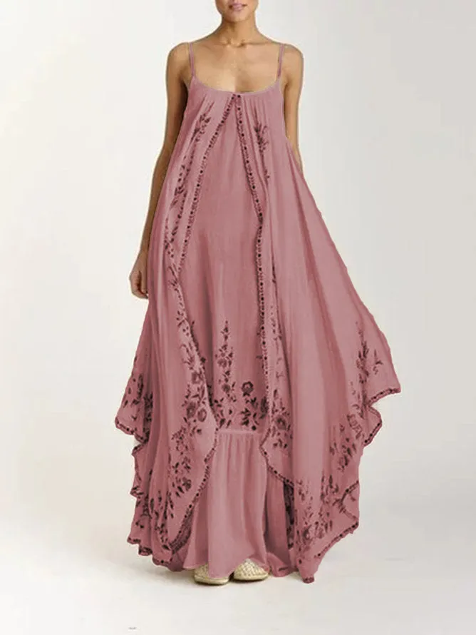 V-Neck Sleeveless Hollow Floor-Length Standard-Waist Women's Dress