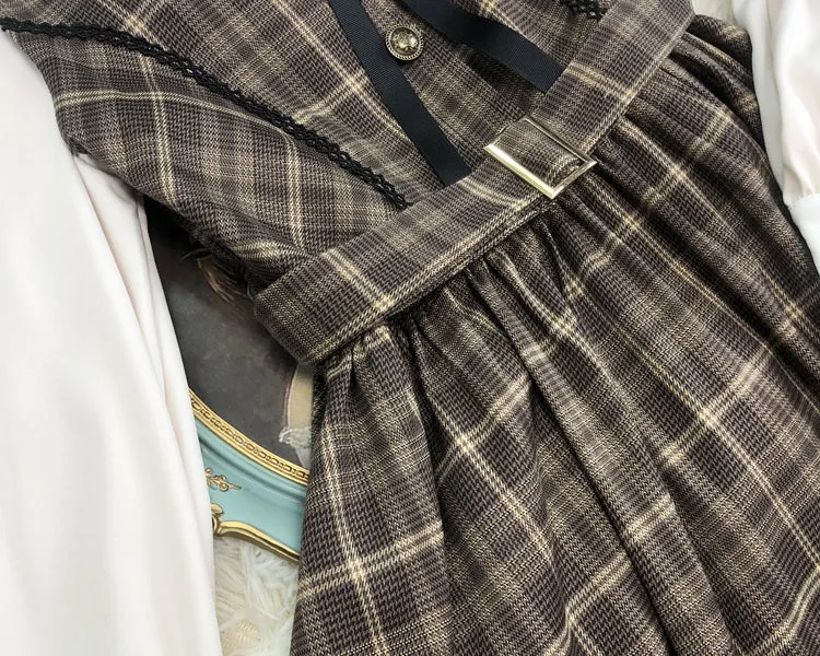 Vintage 50s Academia Blouse Plaid Dress Set