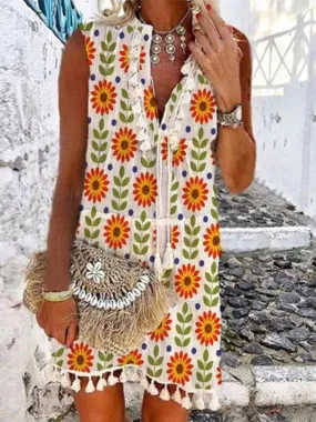 Vintage Bohemian Vintage Floral Tassel Dress