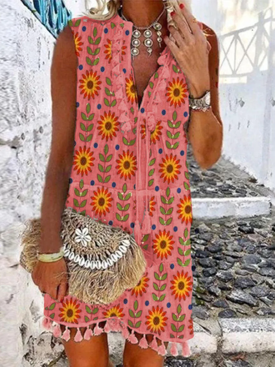 Vintage Bohemian Vintage Floral Tassel Dress