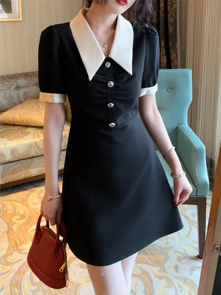 Vintage Elegant Black Dresses Women French Retro Wrap Party Midi Dress Autumn Casual Holiday Button Robe Female