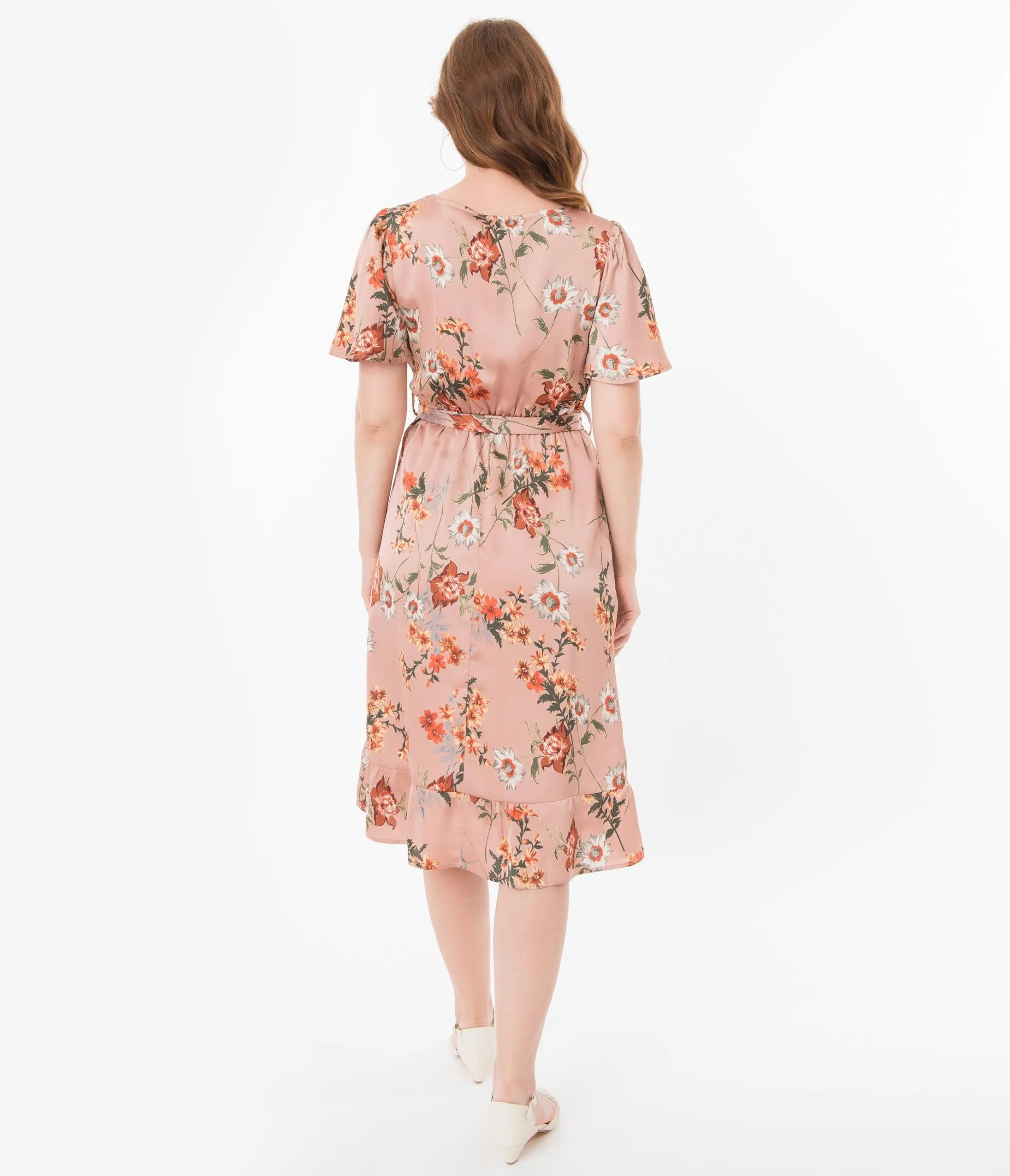 Vintage Style Mauve Floral Midi Dress