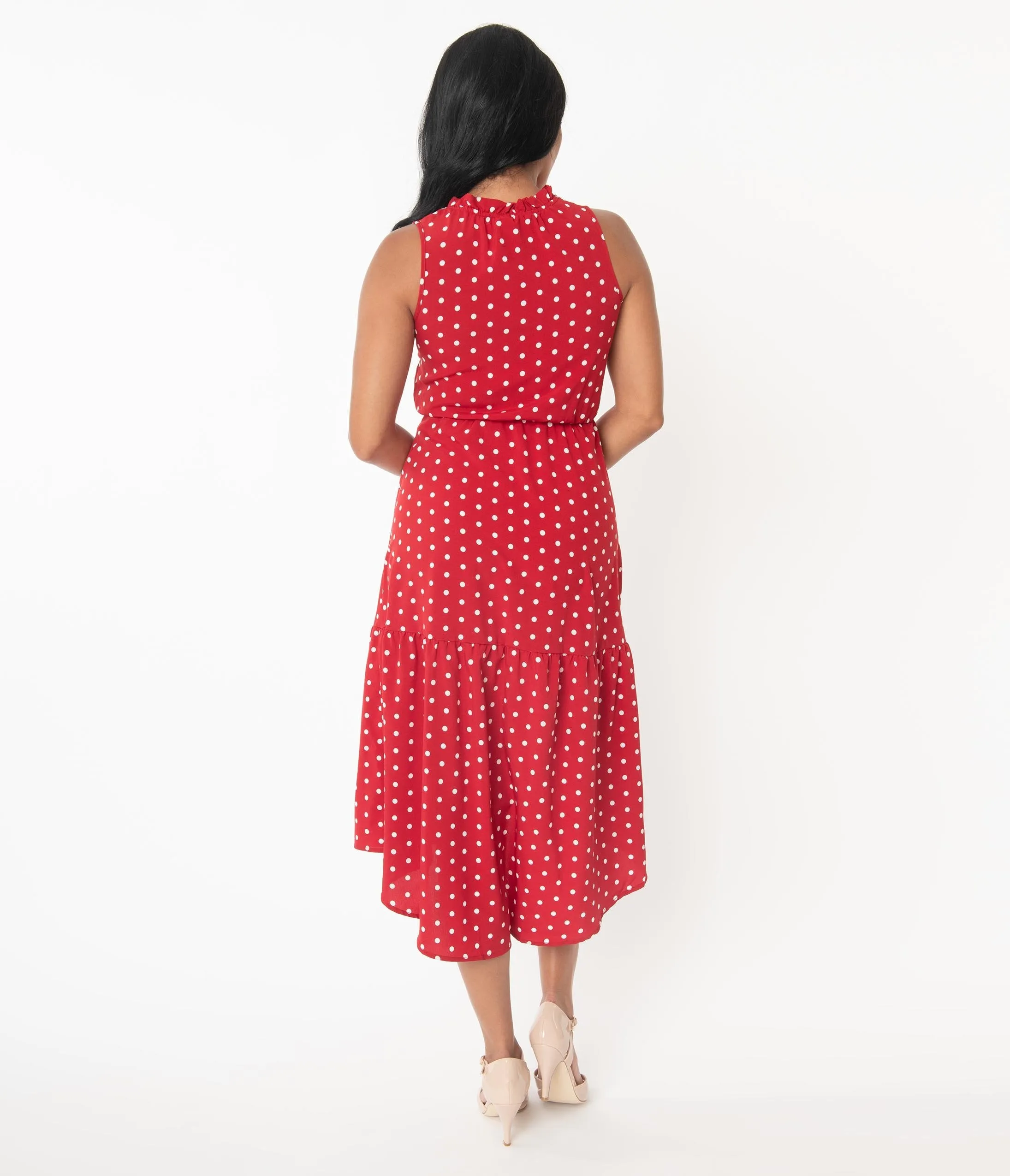 Vintage Style Red & White Polka Dot Midi Dress