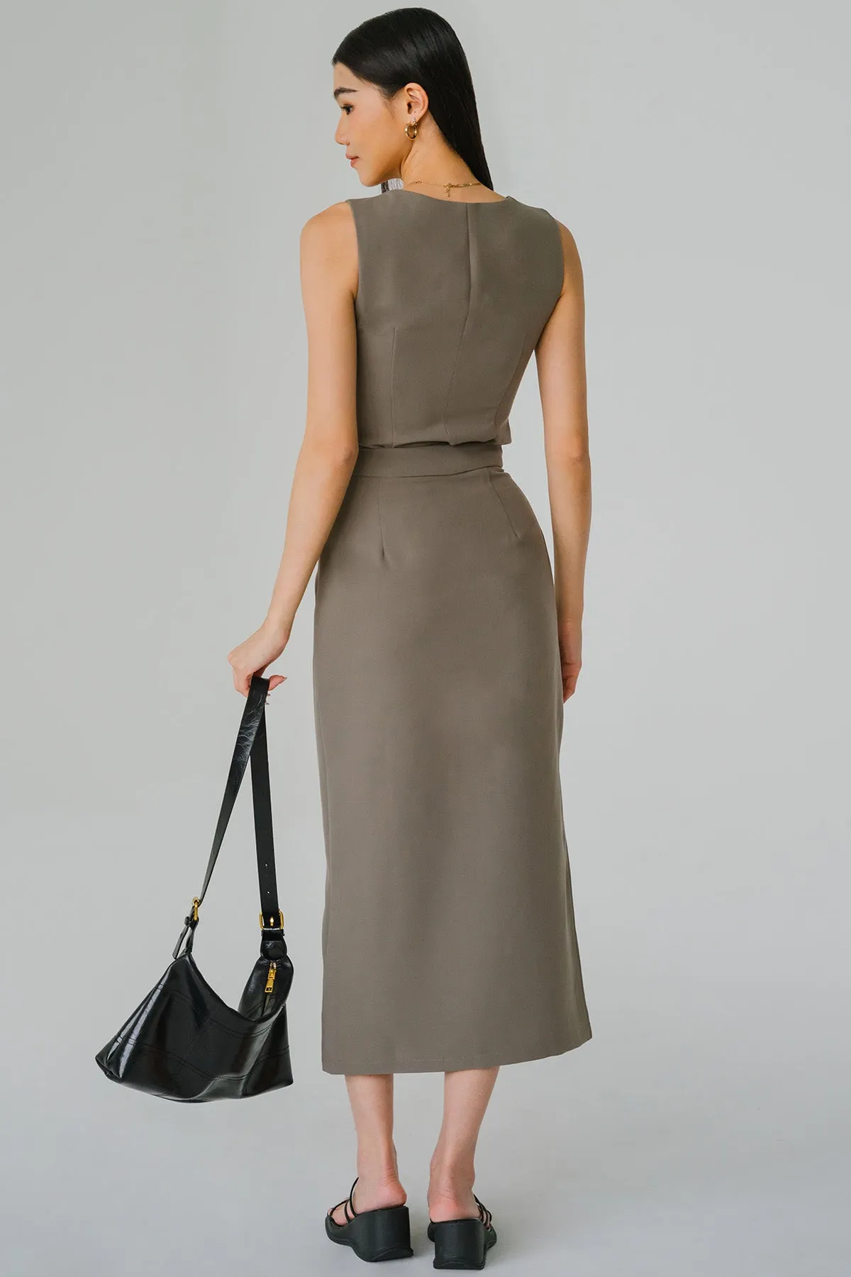 Vivienne Tailored Midi Skirt (Olive)