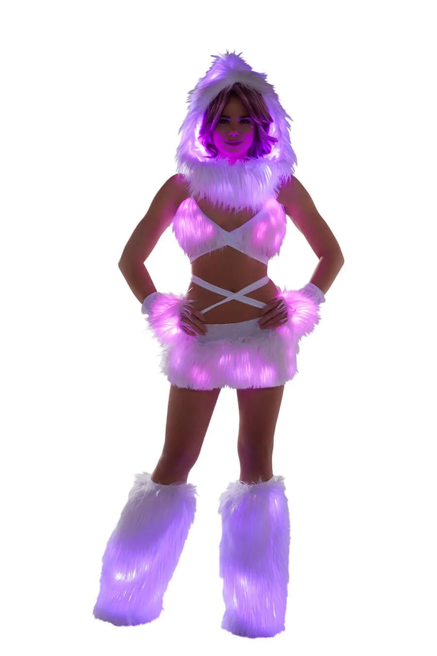 White Fur Light-up Legwarmers with Pink lights