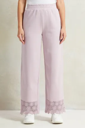 Women Lilac Wide Leg Pant With Lace Details