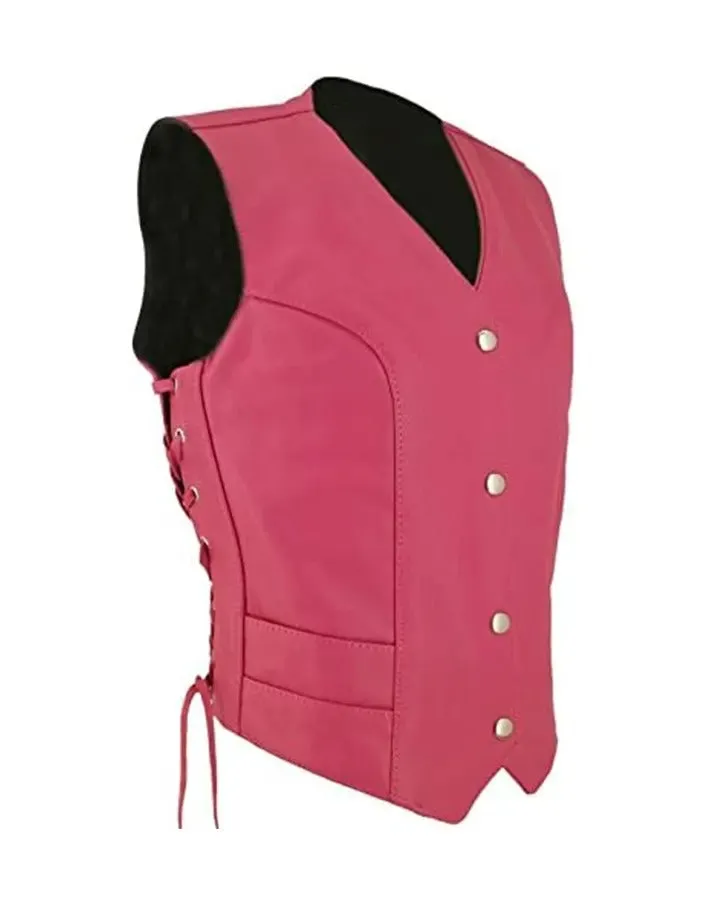 Women's Pink Leather Biker Vest