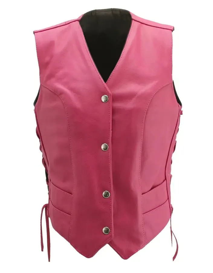 Women's Pink Leather Biker Vest