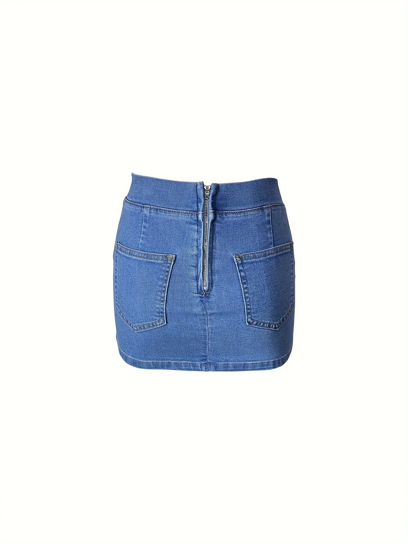 Women's Sexy Denim Skirt, Plain Washed Blue Mini Zipper Denim Skirt, Women's Denim Jeans & Clothing