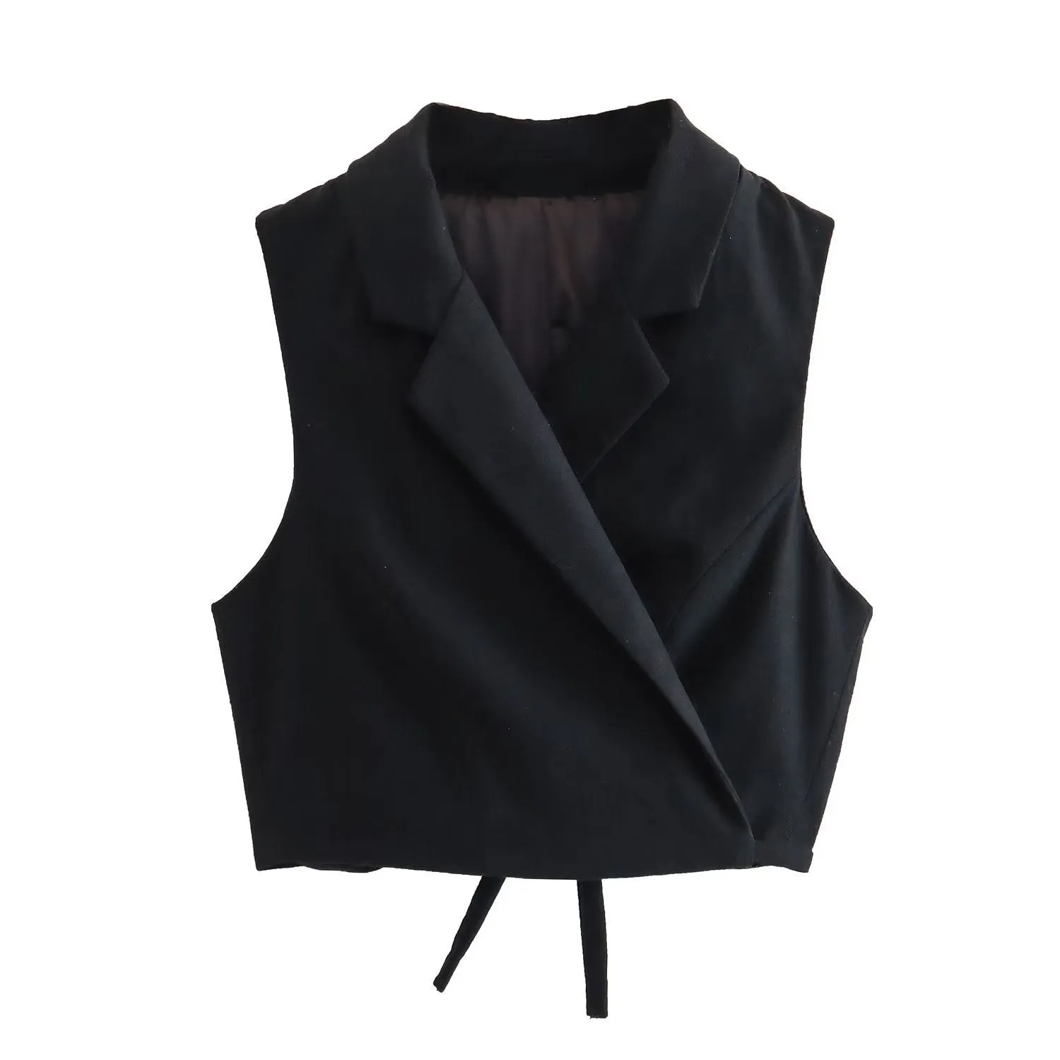 Women's Tie Back Lapel Neck Crop Vest