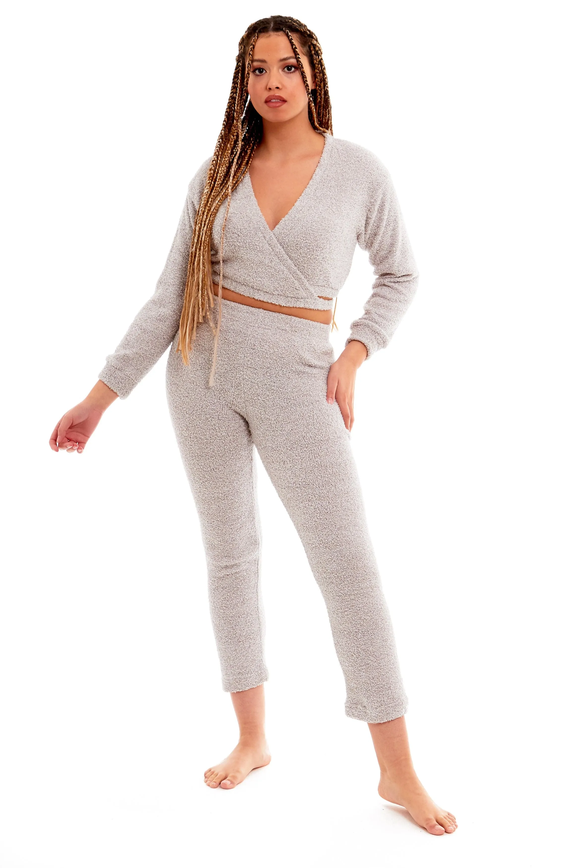 Women's Ultra-Soft Teddy Fleece Loungewear Set with Wrap Top and Stretch Pants Ideal for Lounge and Nightwear by Daisy Dreamer