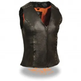 Women's Zipper Front Vest w/ Studding Detail